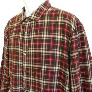 James Perse Brown Plaid Shirt Cotton Blend Long Sleeve Button Front 3 Large L